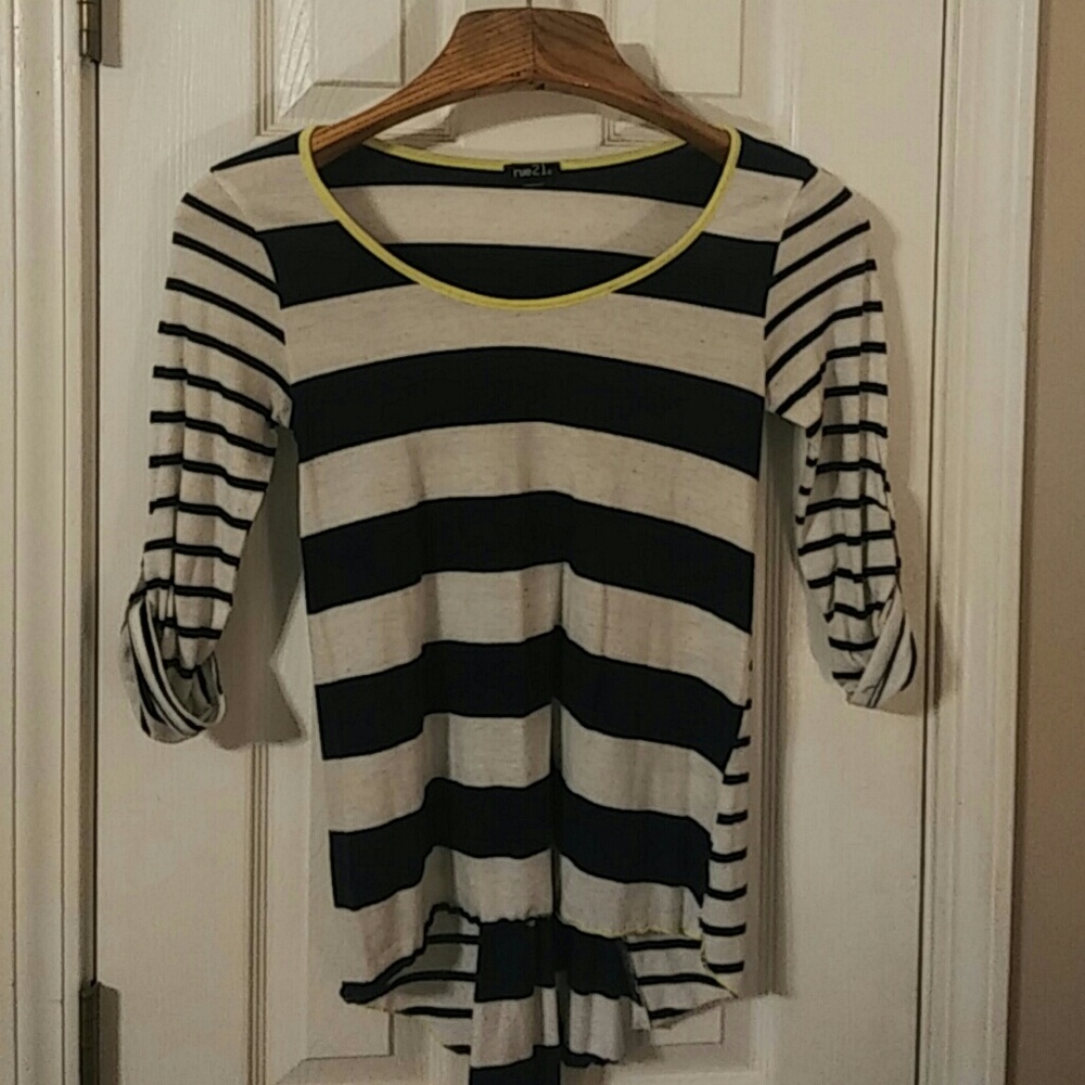 Blue and gray striped top